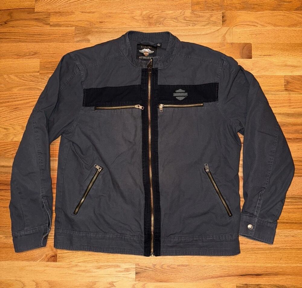 Harley-Davidson Men's Size XL Exposed Zippered Canvas Casual Jacket - Asphalt